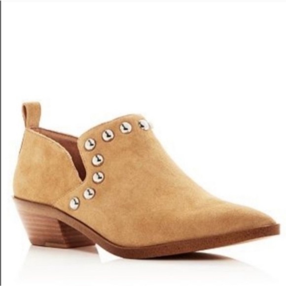 REBECCA MINKOFF Katen Studded Suede Low Heel Booties Beige Size 8 - Picture 11 of 12